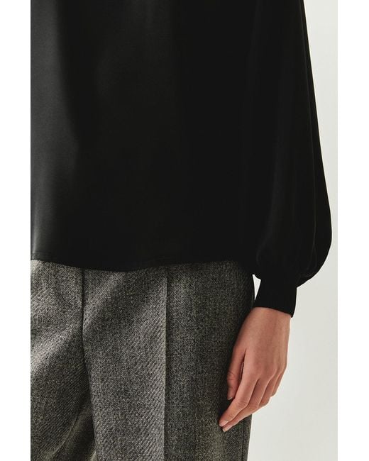 Exquise Black Regular High Neck Blouse