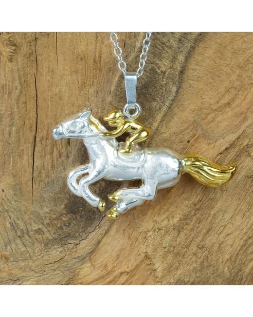 Simon Kemp Jewellers Metallic Horse And Jockey Pendant Eighteen Carat On Solid Sterling