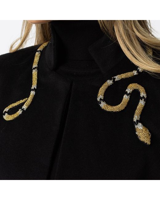 Laines London Black Laines Couture Wool Blend Cape With Embellished Wrap Around Snake
