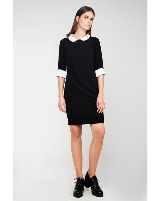 Conquista Black Straight Dress With Contrast Details
