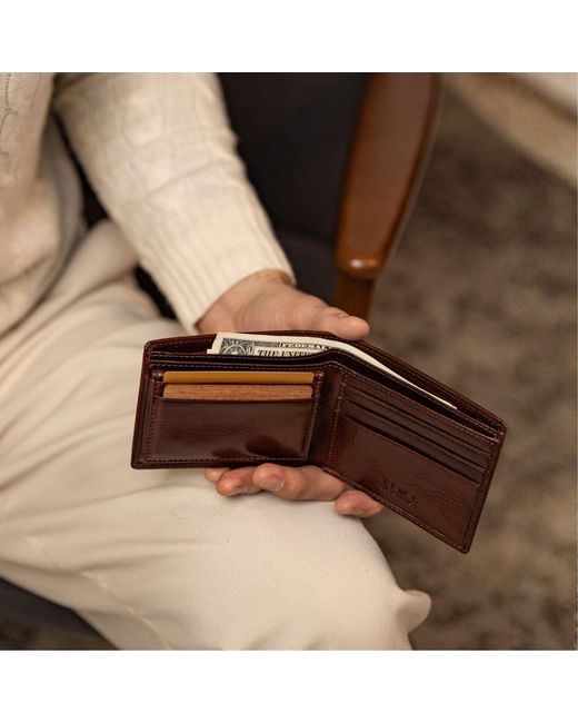 Time Resistance Purple Leather Bifold Wallet for men