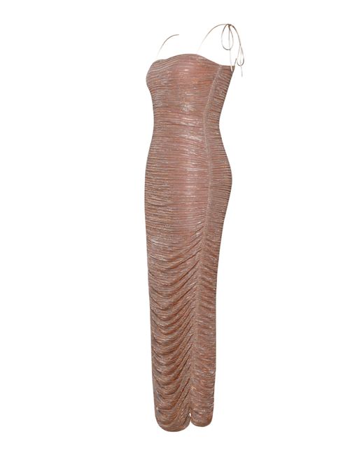 Miss Circle New York Brown The Glint Ruched Chiffon Long Maxi Dress