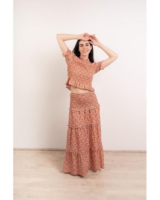 Mind Traveler Orange Bruna Floral Skirt