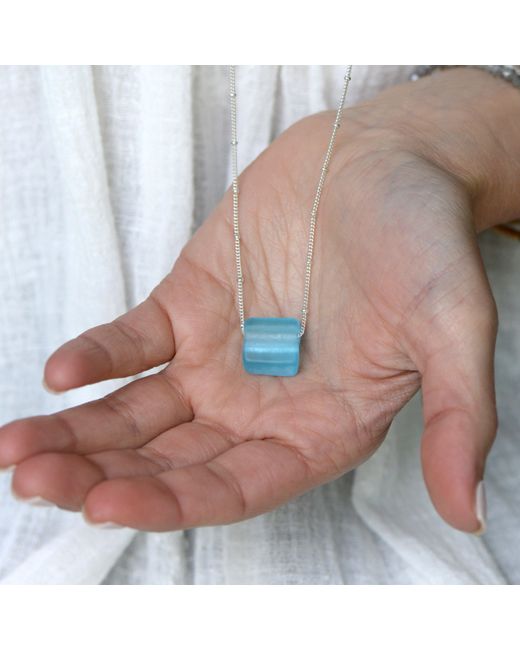 Smart Glass Jewelry Blue Recycled Gin Bottle Cube Necklace Aqua