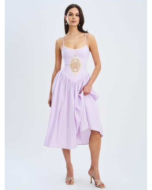 Miss Circle New York Purple Jaclyn Lace Trim Cutout Seersucker Midi Dress