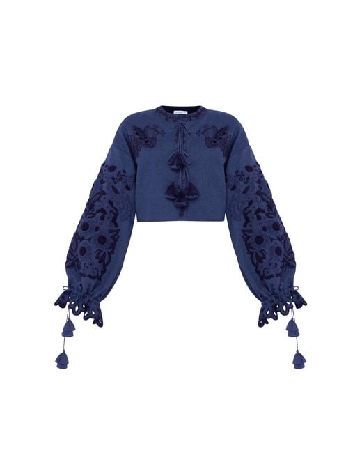 Annabo Blue Midnight Mirage Embroidered Cropped Jacket –