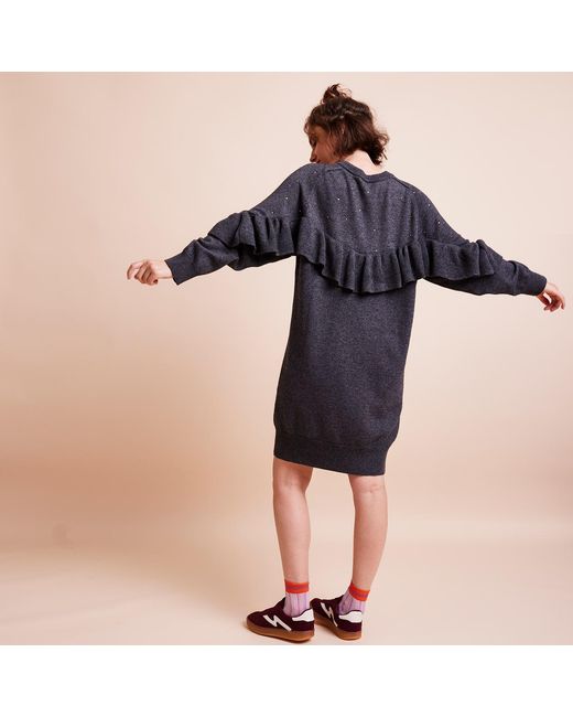 Maison Wanda Gray Dropped Ruffle Dress