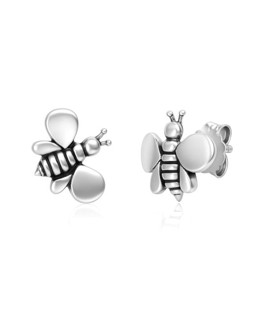 Unaloe Metallic Sterling Bee Stud Earrings – Contemporary Nature Inspired Designer Jewelry For