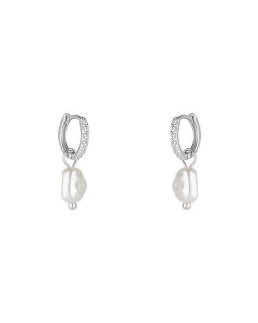 Spero London Metallic Sterling Huggie Pearl Drop Earrings