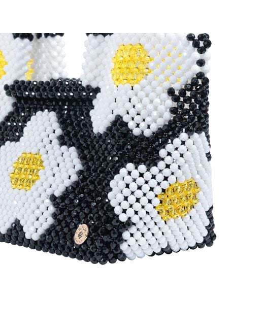 Tillie Beads Blue Daisy Square Handle Tote Bead Bag