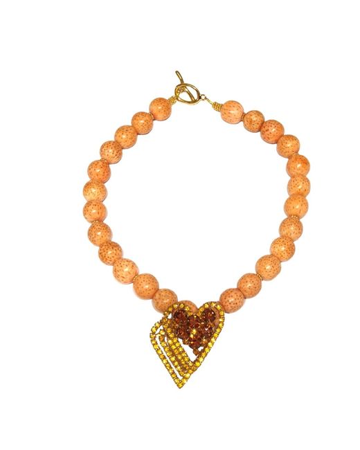 Way to Chic Metallic Neutrals One Of A Kind Heart Necklace With Large Coral Beads