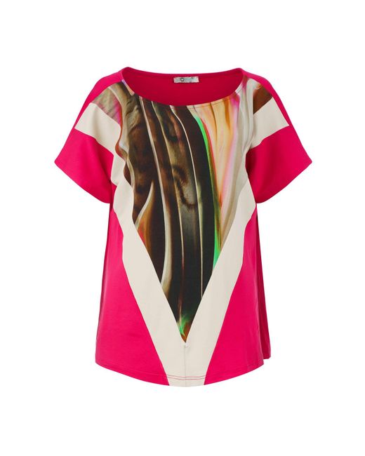 Conquista Pink Vibrant Abstract Boat Neck Plus Size Top