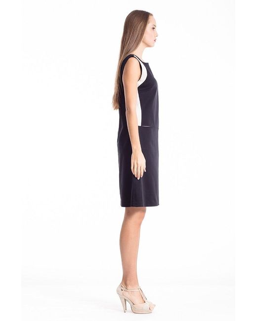 Conquista Blue A Line Contrast Detail Dress