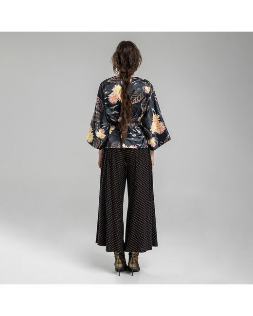 ARTISTA Black Striped Viscose Elastic Waist Culottes