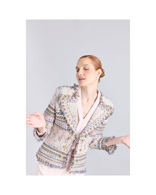 The Extreme Collection Gray Lady Jacket With Jewel Buttons And Frayed Trims