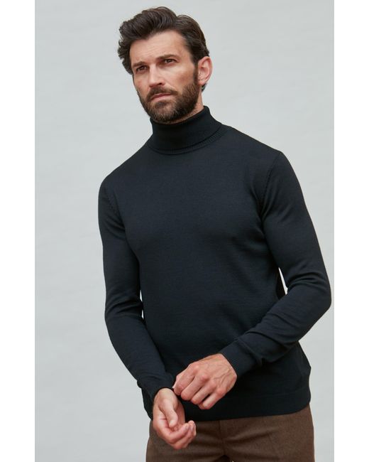 Paul James Knitwear Black Extra Fine Merino Wool Westonn Roll Neck Jumper for men