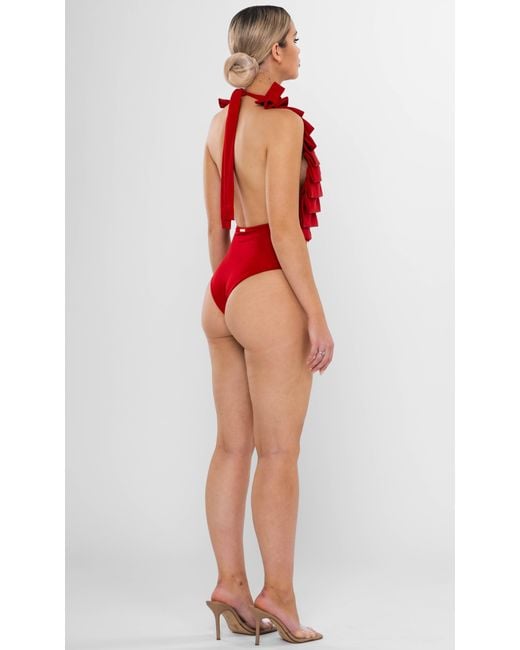 ANTONINIAS Red Dahlia Plunge One-Piece Swimsuit