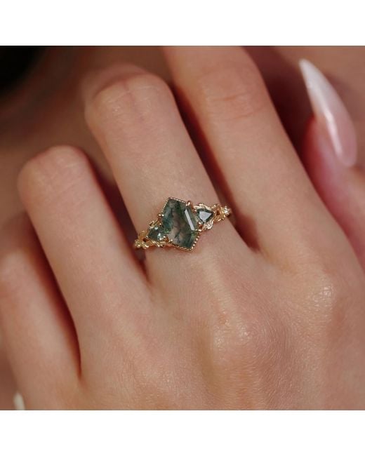 Azura Jewelry New York Green Gardenia Moss Agate Ring Vermeil