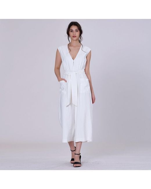 Smart and Joy Gray V-Neckline Patch Pocket Jumpsuit