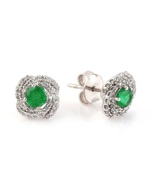 Artisan Multicolor Natural Emerald 14k White Gold Diamond Stud Earrings Handmade Jewelry