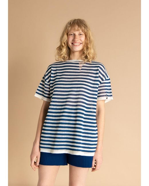 SALANIDA Blue Energia Ripped Linen T-Shirt