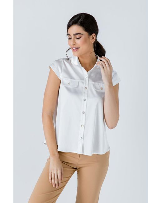 Conquista White Neutrals Ecru Cap Sleeve Shirt