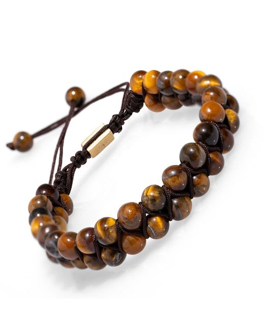 Ebru Jewelry Brown Tiger's Eye Stone Two Row Beaded Woven Bracelet for men