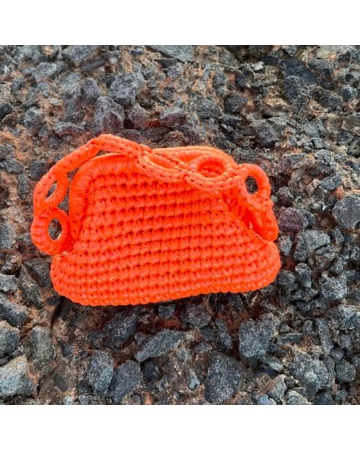 Sibylla Delphica Orange Mini Metallic Crochet Clutch Bag