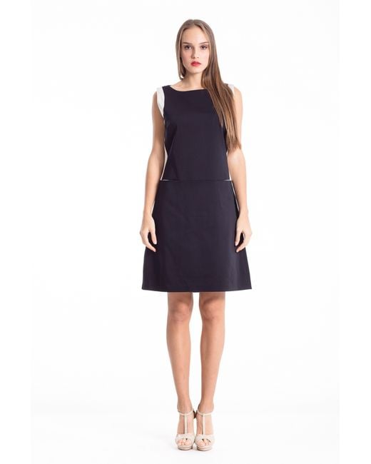 Conquista Blue A Line Contrast Detail Dress