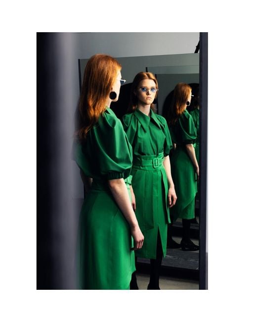 Julia Allert Green Designer Puff Sleeve Blouse –