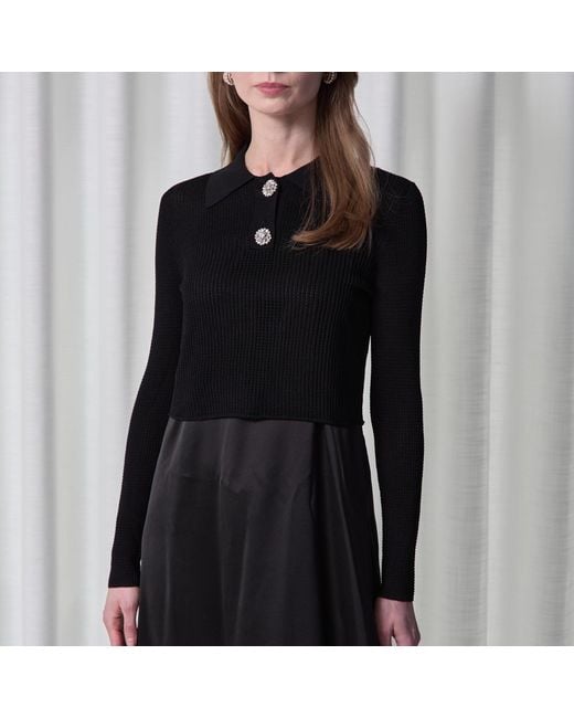Roch Perel Black Knit Crystal Top