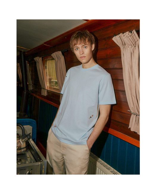 INGMARSON White Swimmers Embroidered Organic Cotton T-Shirt Sky for men