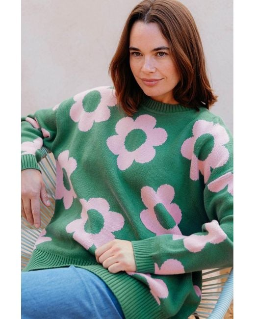 Sugarhill Green Leona Sweater, Fresh Flowers