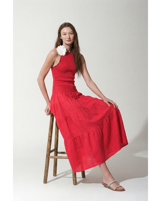 MARICEL Red Valentina Linen Maxi Dress