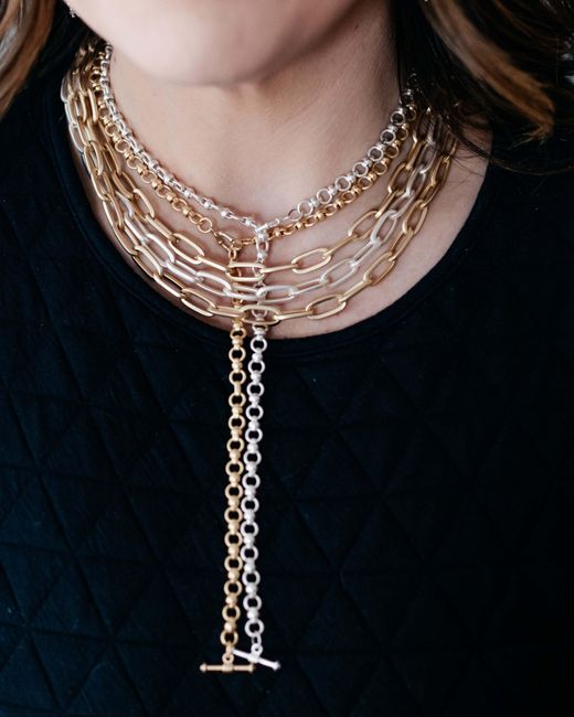 Loni Paul Jewelry Metallic Three Strand Matte & Paperclip Necklace