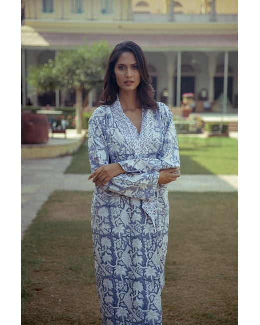 NoLoGo-chic Blue Paisley Reversible Robe Cotton Charcoal