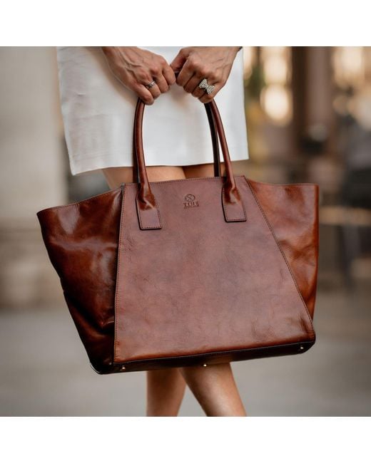 Time Resistance Red Leather Handbag Tote Bag For