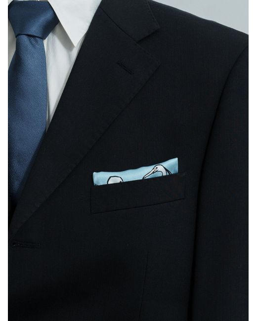 Lost Pattern Blue Little Egret Silk Pocket Square for men
