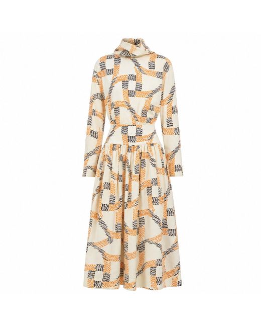 FRONT ROW SHOP Natural Printed Trompe-L'Ceil Dress Multi