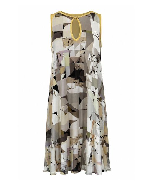 Conquista Multicolor Abstract Print Keyhole Swing Dress