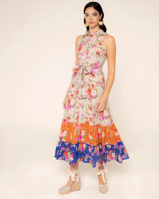 Niza Orange Long Dress With Ruffles Rosys