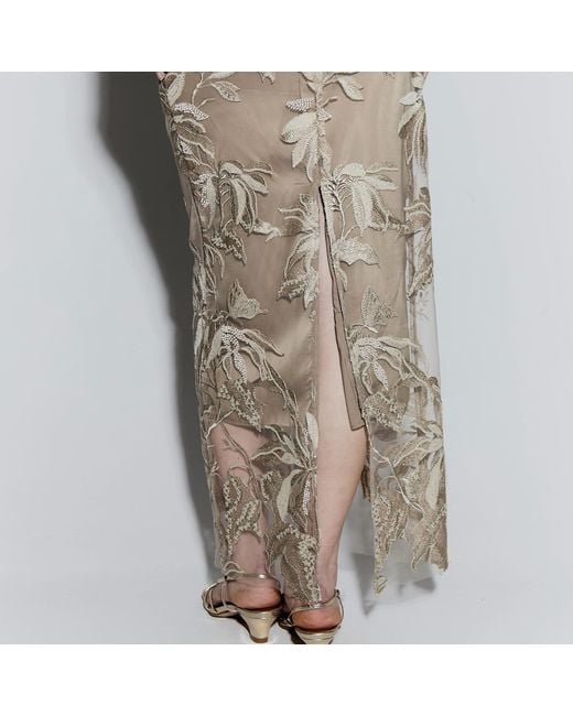 Belsize25 Natural Mayfair Series Floral Embroidered Mesh Maxi Dress