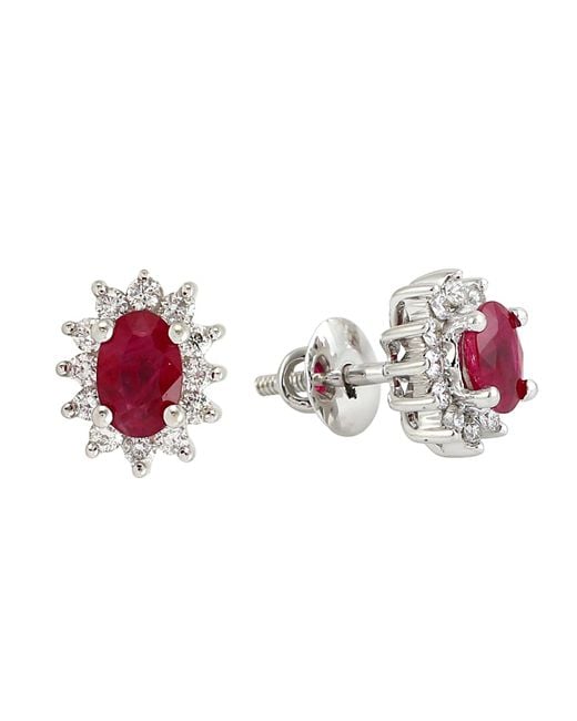 Artisan Red Ruby & Diamond Halo Stud Earrings