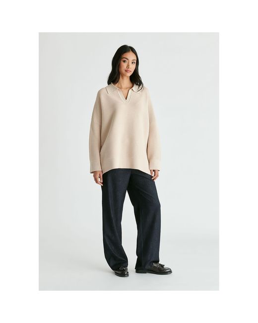 Paisie Natural Neutrals Polo Collar Ribbed Jumper