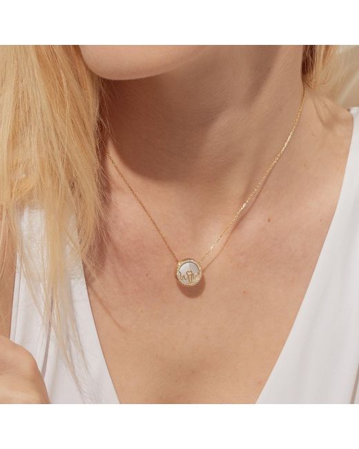 BLOOMTINE | Earth Angel HQ Metallic Loves Frequency 18K Solid Natural Diamond & Mother Of Pearl Heartbeat Necklace