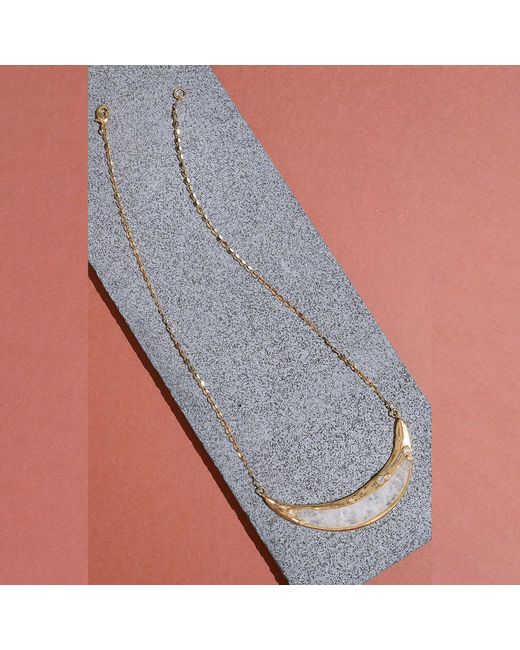 Rare Matters Jewelry Metallic Sparkles Clear Quartz Curved Bar Pendant Necklace