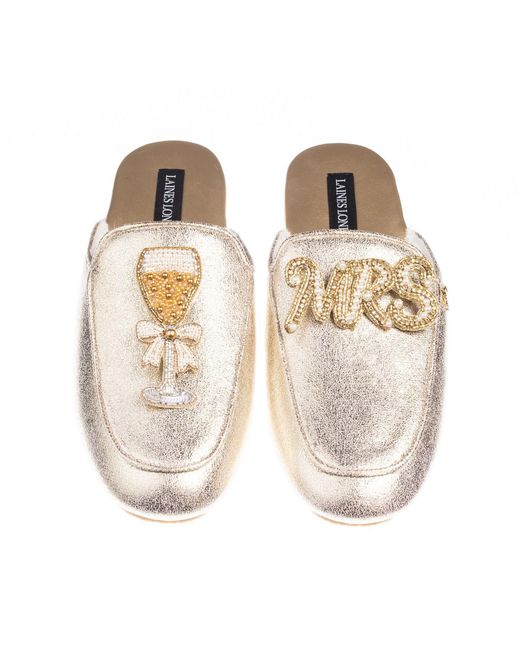 Laines London Natural Classic Mules With Mrs & Champagne Brooches