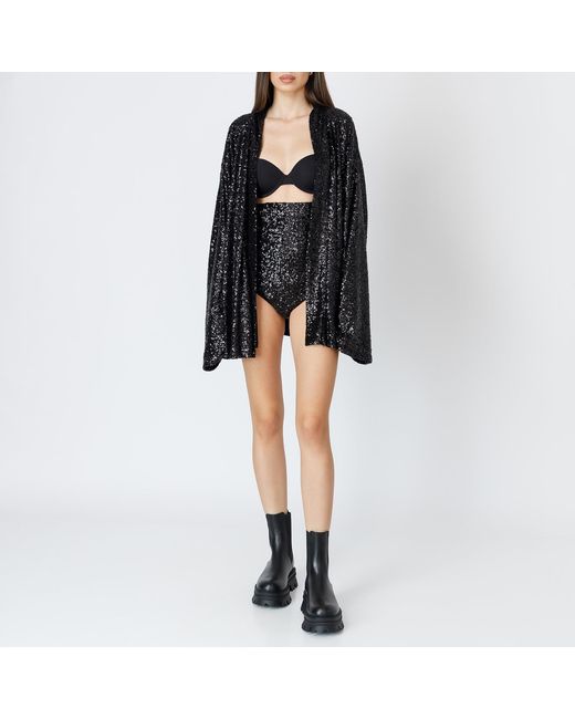 LIA ARAM Black Embellished Sequin Shorts