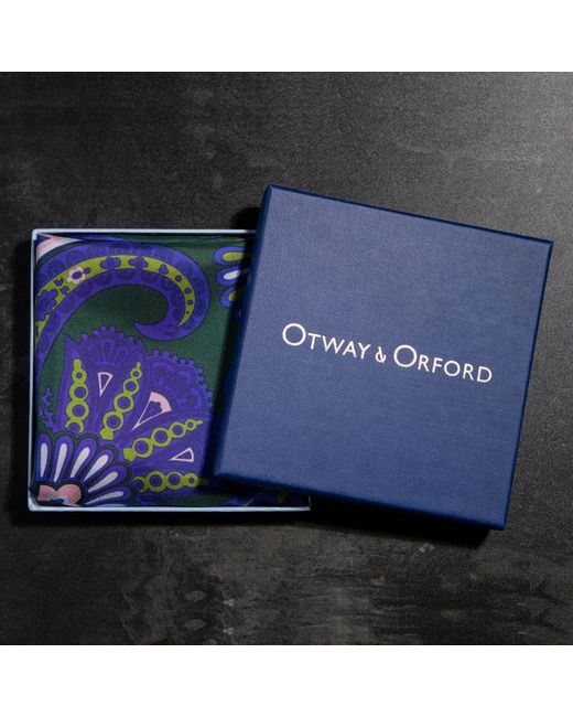 Otway & Orford Blue 'Kaleidoscope' Paisley Silk Pocket Square for men
