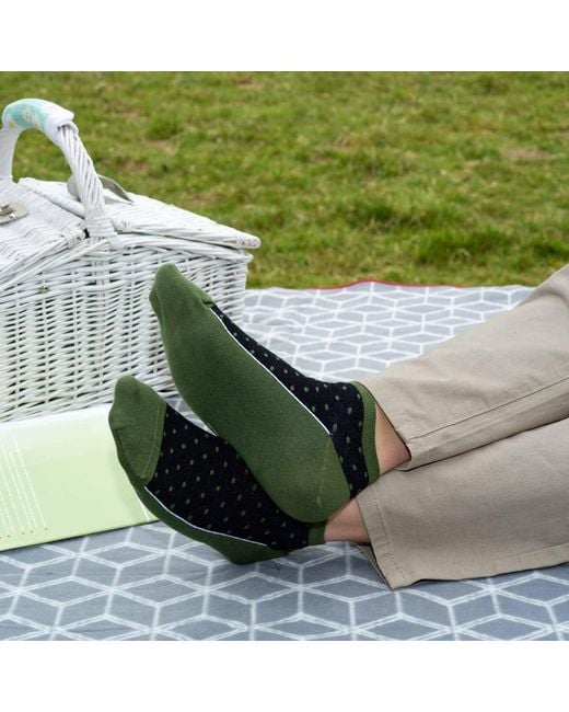 Peper Harow - Made in England Green Pin Polka Luxury Denim Crew & Khaki Trainer Socks Bundle for men